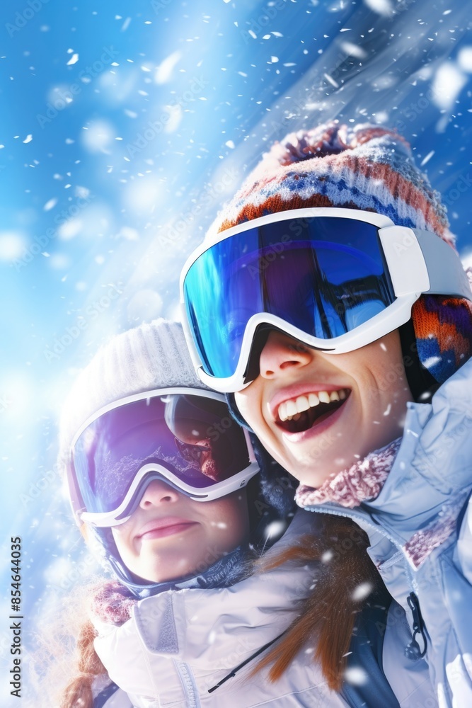 A mother and child duo enjoying winter activities together, dressed for snow play A mother and child duo enjoying winter activities together, dressed for snow play
