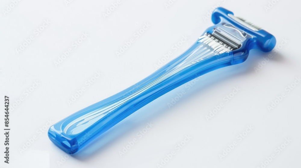 Disposable blue razor for leg hair shaving on white background Disposable blue razor for leg hair shaving on white background