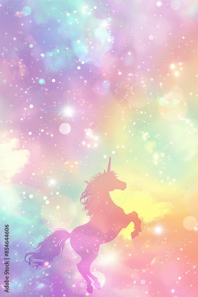 Fototapeta premium A magical unicorn stands upright in the air, its horn shining brightly