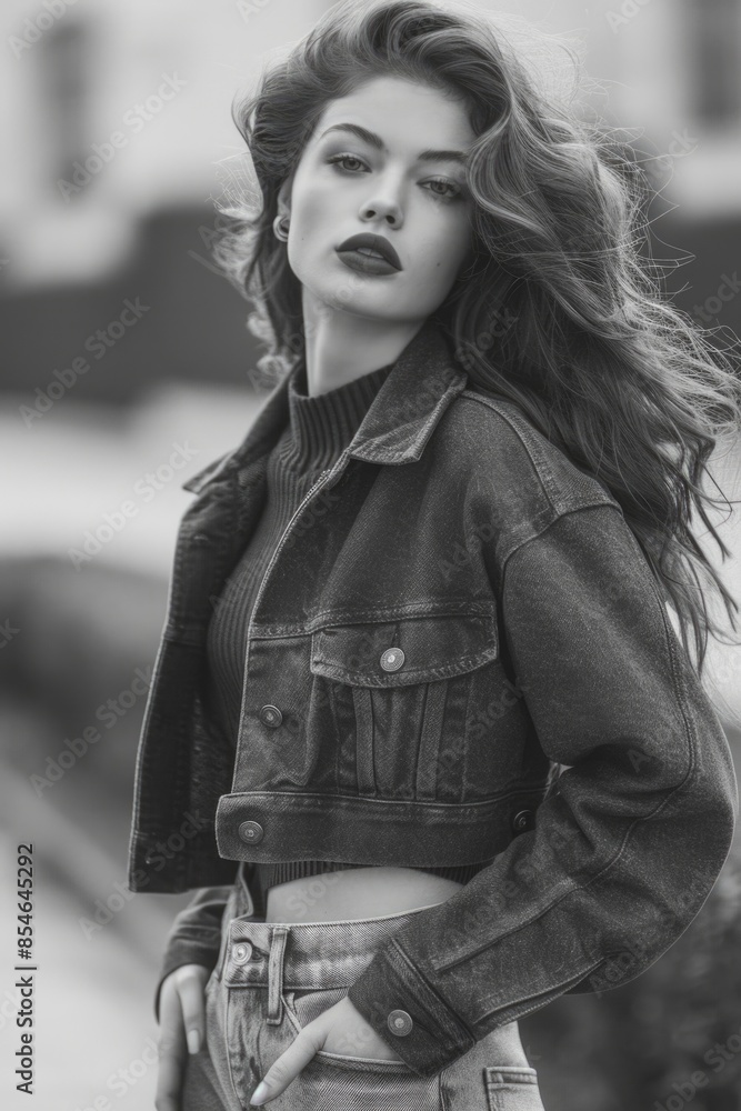 A black and white portrait of a woman with long hair, suitable for use in historical or vintage-themed projects A black and white portrait of a woman with long hair, suitable for use in historical or vintage-themed projects