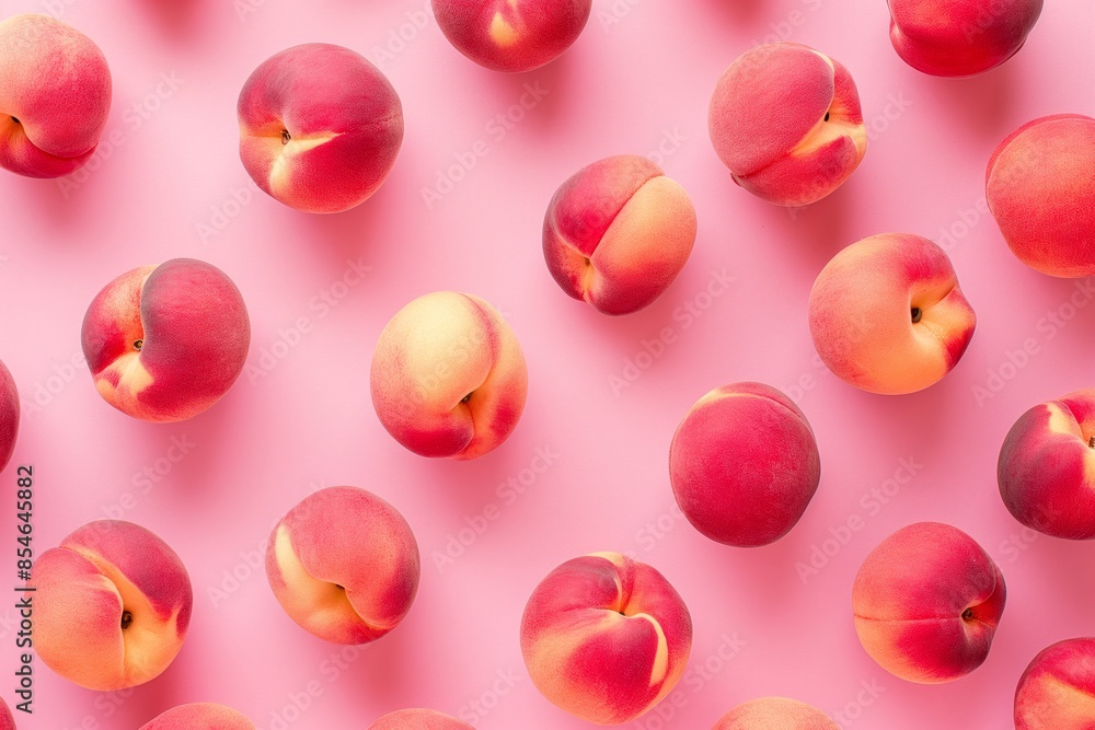 Colorful image of fresh peaches scattered on a pink background, capturing the essence of summer fruit. Perfect for food and summer-themed projects. Colorful image of fresh peaches scattered on a pink background, capturing the essence of summer fruit. Perfect for food and summer-themed projects.
