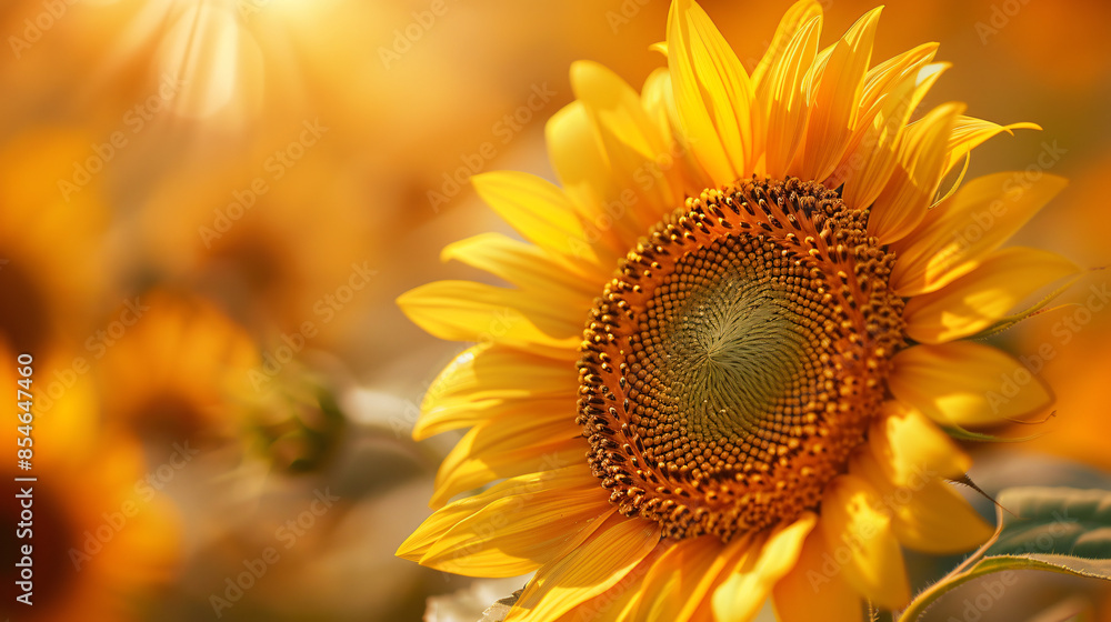 Naklejka premium Realistic portrait photo macro shot, of spring botanical sunflower background, wallpaper, wall art