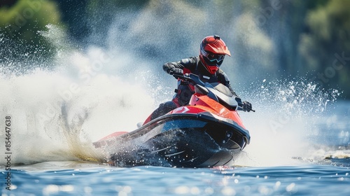 Water scooter driver in the tropical ocean