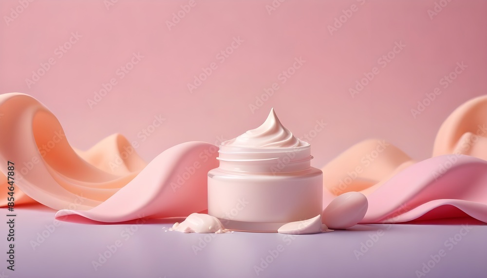 Jar of cosmetic cream on colorful bright background. Cream jar mockup. Cosmetic products. Beauty and care. Face, hand, body cream Jar of cosmetic cream on colorful bright background. Cream jar mockup. Cosmetic products. Beauty and care. Face, hand, body cream