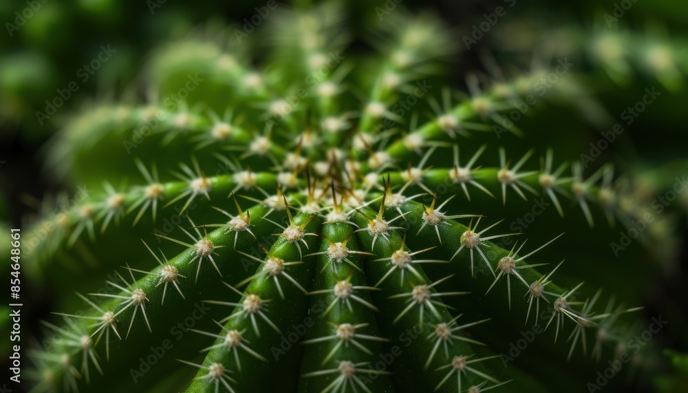 Close-up of a green cactus with sharp spines radiating outward, creating a mesmerizing geometric pattern against a blurred background. Close-up of a green cactus with sharp spines radiating outward, creating a mesmerizing geometric pattern against a blurred background.