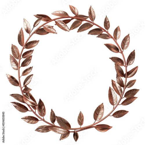 A copper laurel wreath, a symbol of victory, honor, and achievement. Perfect for award ceremonies or celebratory designs. isolated on a white background. photo