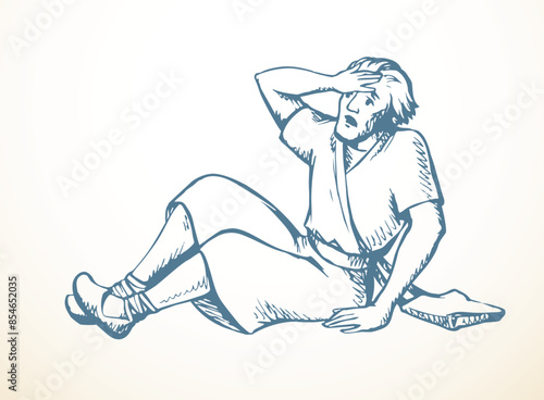 Vector drawing. Man fall on the ground