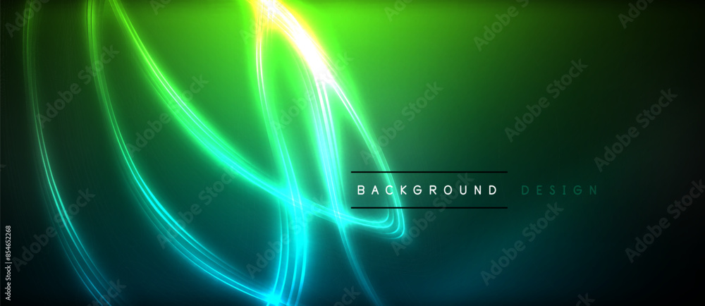 Naklejka premium Neon glowing circle rays, light round lines in the dark, planet style neon wave lines. Energetic electric concept design for wallpaper, banner, background