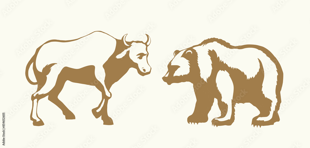 Vector drawing. Big cow and bear Vector drawing. Big cow and bear