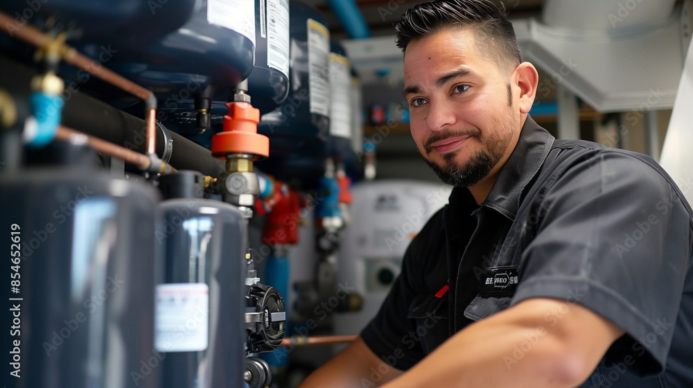 Plumber installing a water filtration system Plumber installing a water filtration system
