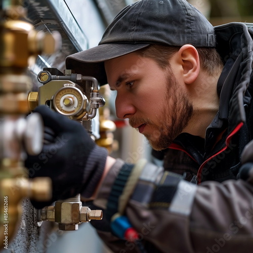 Plumber replacing a broken water valve photo