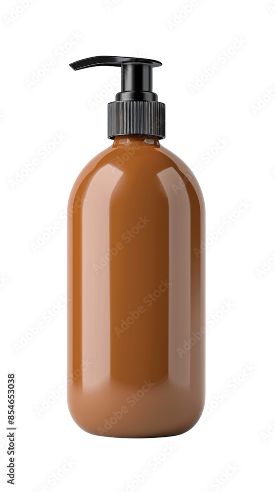 A brown plastic bottle with a pump dispenser. The bottle is empty and ready for your product label. isolated on a white background. A brown plastic bottle with a pump dispenser. The bottle is empty and ready for your product label. isolated on a white background.