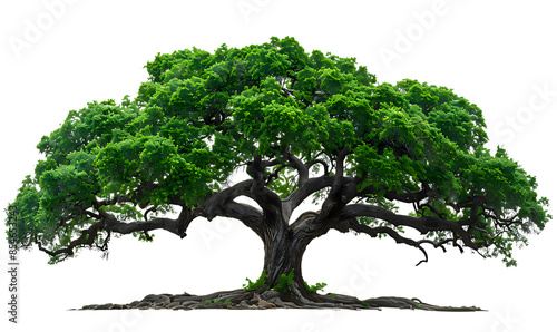 Tree with a trunk and green leaves on a Transparent background Green wide tree cut out