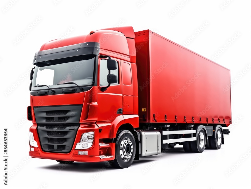 A red truck parked on a white surface A red truck parked on a white surface