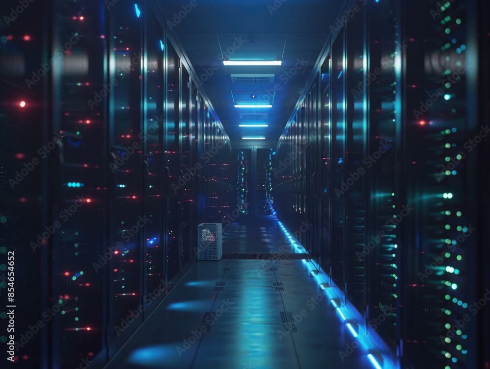 Row of servers in a data center, high-density storage and computing Row of servers in a data center, high-density storage and computing