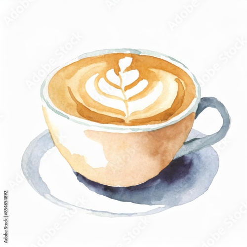 Hand drawn watercolor latte isolated on white background