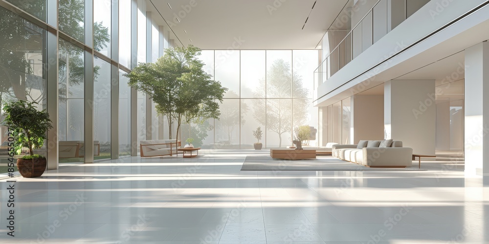 Fototapeta premium Modern Minimalist Lounge with Large Windows