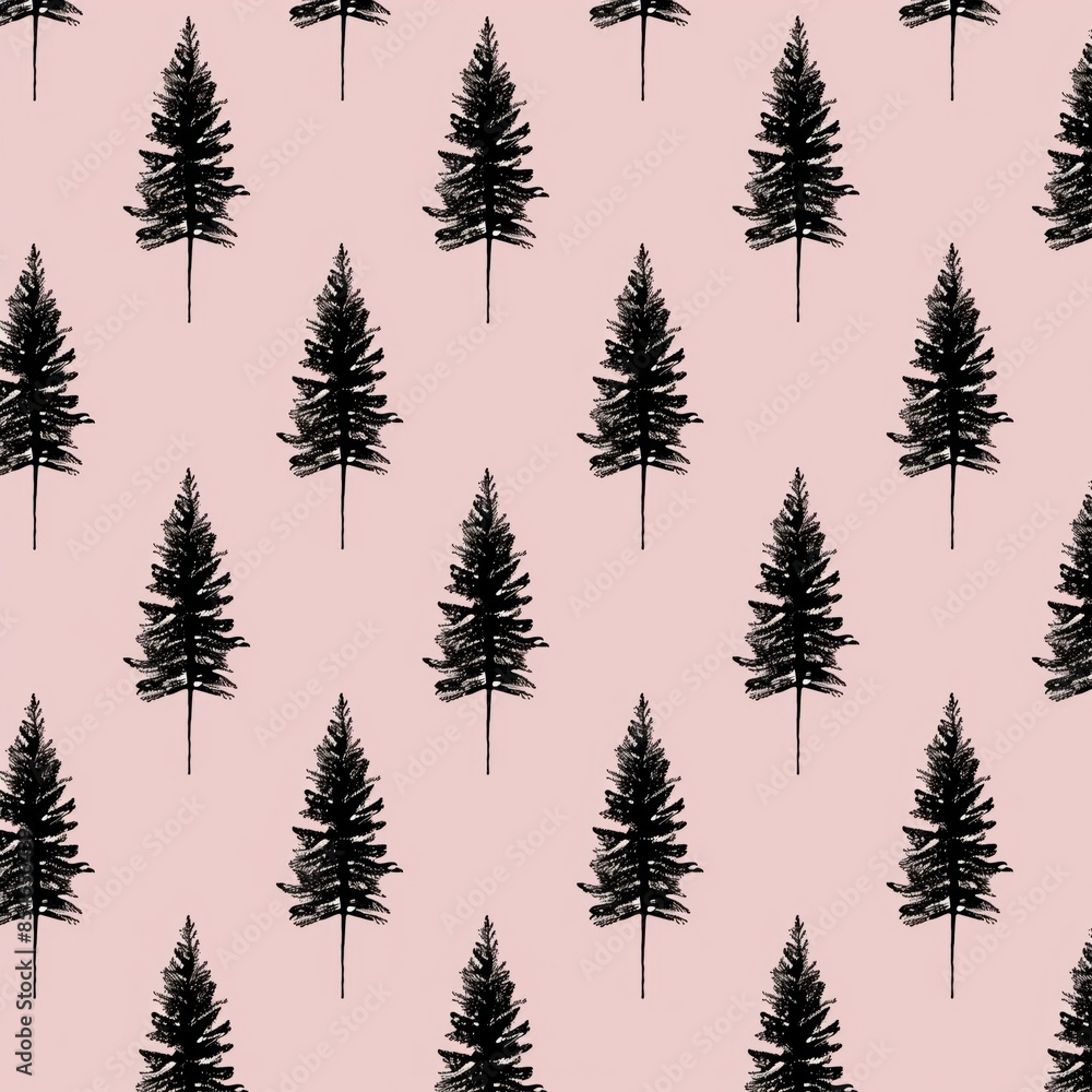 Artistic pattern of black pine trees on a pink background, creating a modern and stylish nature-inspired design. Ideal for prints and decor projects. Artistic pattern of black pine trees on a pink background, creating a modern and stylish nature-inspired design. Ideal for prints and decor projects.