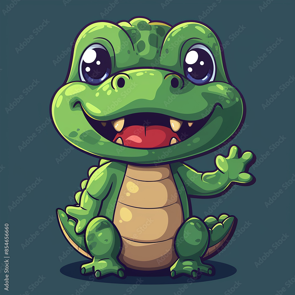 Fototapeta premium Vector_cute_crocodile_waving_hand_cartoon_vector