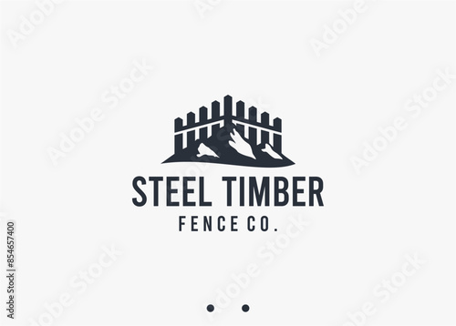 mountain fence logo design vector silhouette illustration