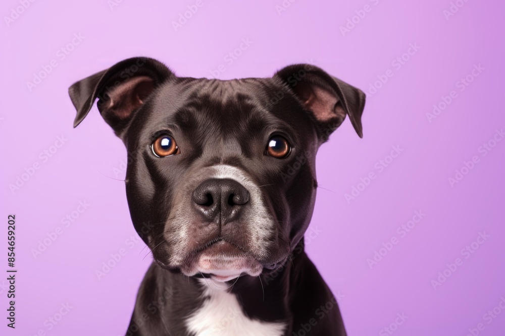 Portrait of a cute staffordshire bull terrier in front of pastel purple background Portrait of a cute staffordshire bull terrier in front of pastel purple background