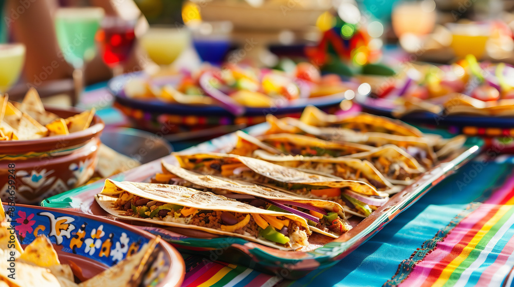 Festive Mexican Fiesta Table with Quesadillas and Nachos Festive Mexican Fiesta Table with Quesadillas and Nachos