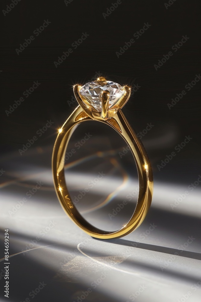 A diamond ring sits atop a table, perfect for showcasing jewelry or as a decorative piece A diamond ring sits atop a table, perfect for showcasing jewelry or as a decorative piece