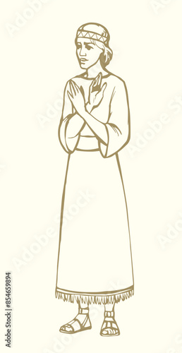 Vector drawing.Ypung boy in ancient dress