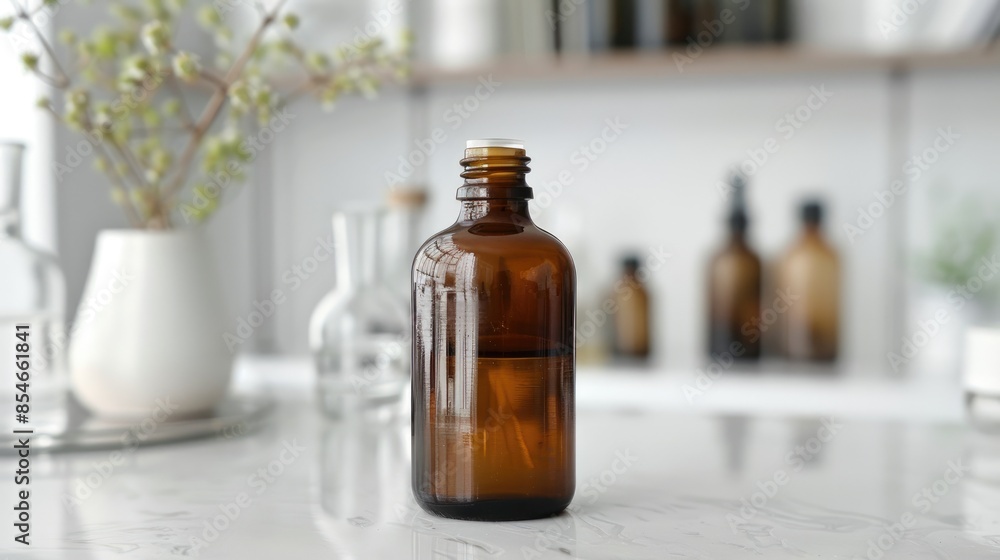 Lactic acid liquid solution in dark brown glass bottle on white chemistry lab background ol zuetmpeel for skincare study Lactic acid liquid solution in dark brown glass bottle on white chemistry lab background ol zuetmpeel for skincare study