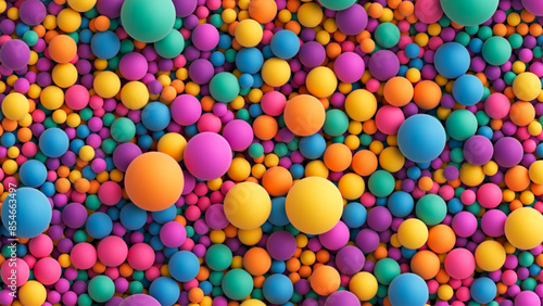 Colorful balls background for kids zone or children's playroom. Many colorful random bright soft balls background. Huge pile of colorful balls in different sizes. Vector background