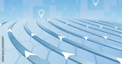 Overlay of roads with leading to specific goal points and gps tracking. Abstract roads, gradient lines intersect in various directions. Vector illustration