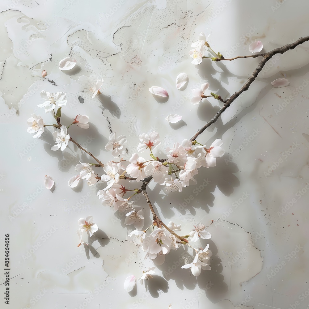 A closeup of a delicate cherry blossom branch with 37 1