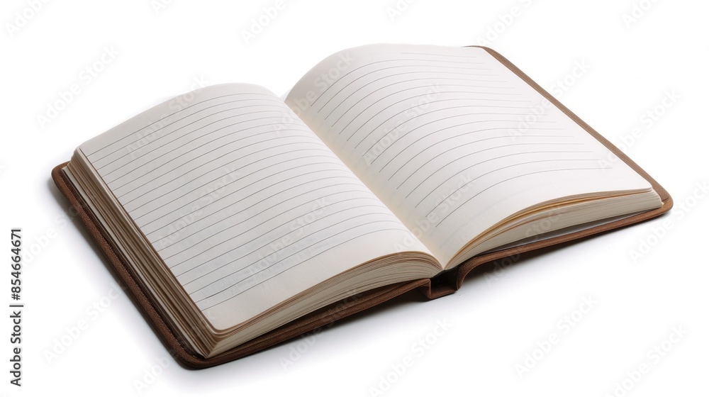 Isolated white background showing lined paper in open notebook Isolated white background showing lined paper in open notebook
