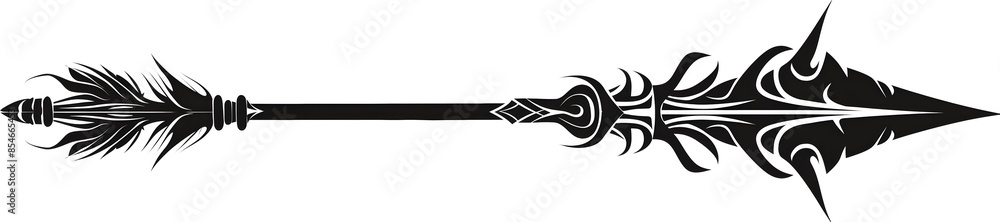 Tribal Styled Black Arrow with Spiral Tips for Tattoo Art Tribal Styled Black Arrow with Spiral Tips for Tattoo Art
