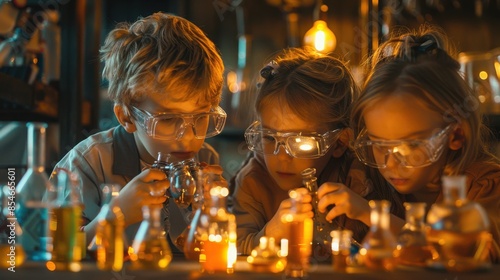 Children Scientists Experimenting with Chemistry.