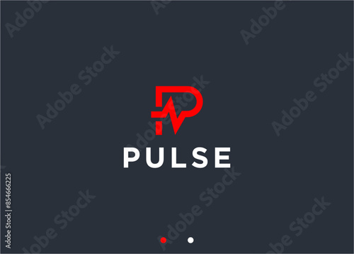 letter p with pulse logo design vector silhouette illustration