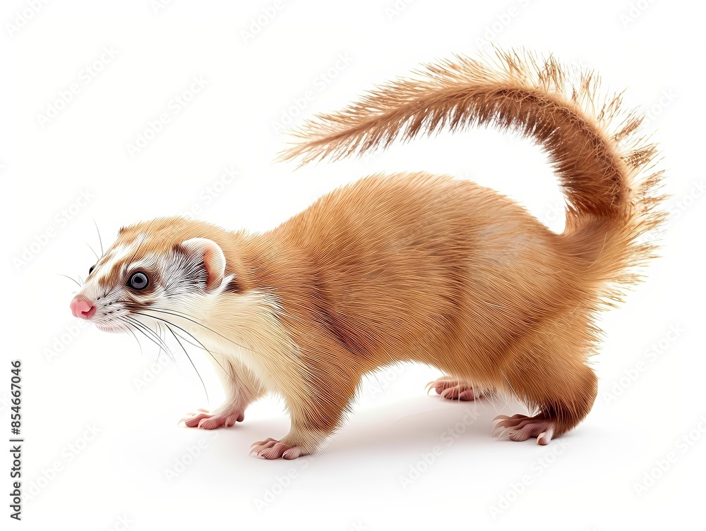 A playful ferret with a long tail exploring a whit ferret, animal, pet, polecat, white, mammal, isolated, rodent, white background, domestic, fur, brown, mustela, vertebrate, studio, mouse, furry, ani A playful ferret with a long tail exploring a whit ferret, animal, pet, polecat, white, mammal, isolated, rodent, white background, domestic, fur, brown, mustela, vertebrate, studio, mouse, furry, ani