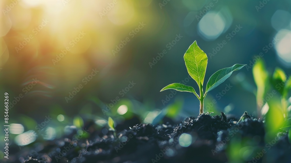 Vegetation growth in nursery with space for text small tree sprouting