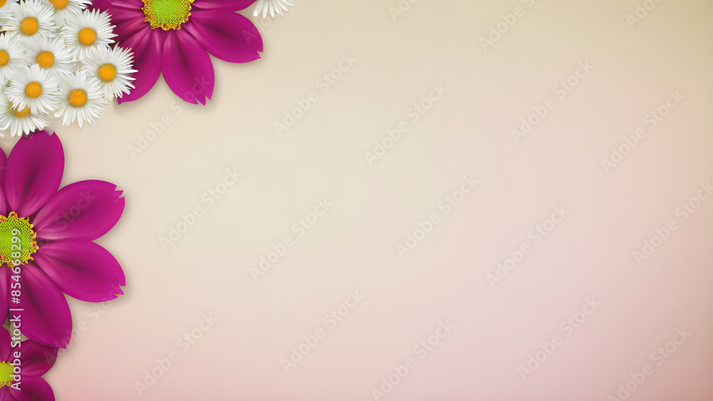 Bouquet of purple and white flowers framing a pastel background Bouquet of purple and white flowers framing a pastel background
