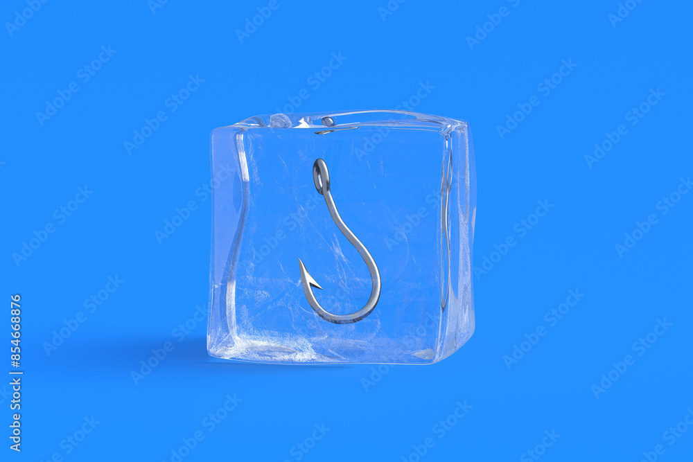 Fishing hook in ice cube. 3d illustration Fishing hook in ice cube. 3d illustration
