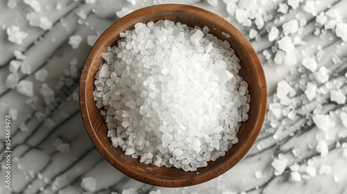 Top view of white unprocessed salt