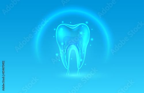 Dental x-ray, tooth scanning, Protection of teeth, treatment against viruses and caries. Vector illustration