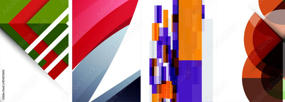 Fototapeta premium Vector posters - minimalist geometric abstract backgrounds, featuring circles, lines, and triangles in clean, modern design