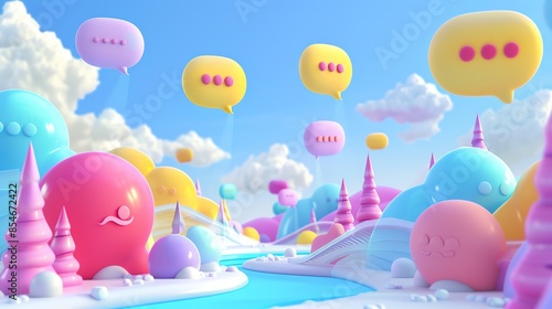 3D social media wallpaper, abstract icons, colorful, cute shapes, advertising banners, website banners