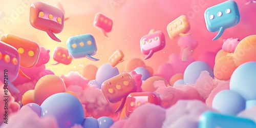 3D social media wallpaper, abstract icons, colorful, cute shapes, advertising banners, website banners