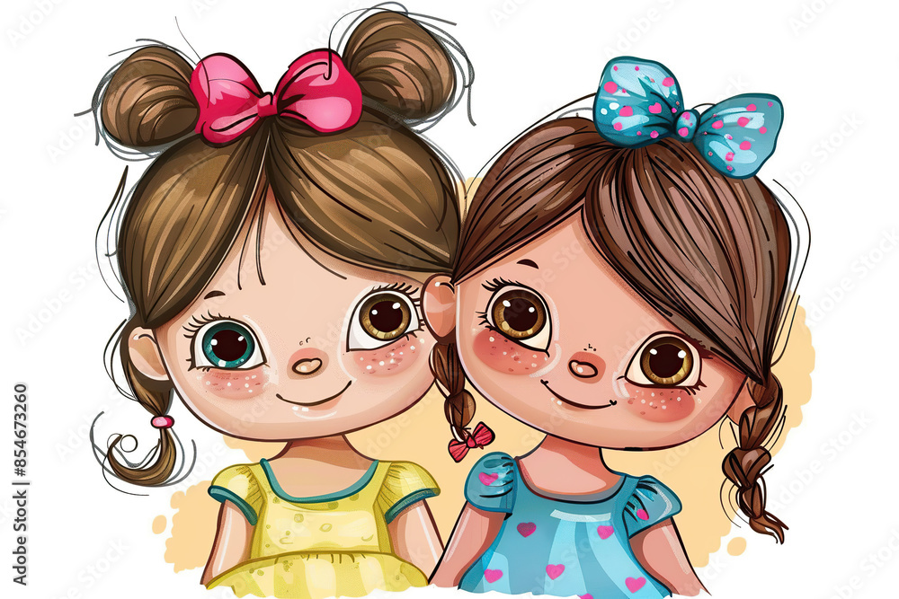 close up portrait of two cute little girls, national girlfriend day, sisters day close up portrait of two cute little girls, national girlfriend day, sisters day