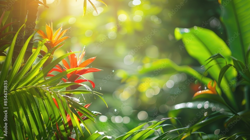 Fototapeta premium Tropical Caribbean Abundant in Sun Drenched Flora
