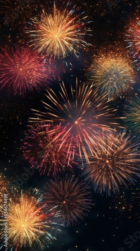 A fireworks display with many different colored fireworks