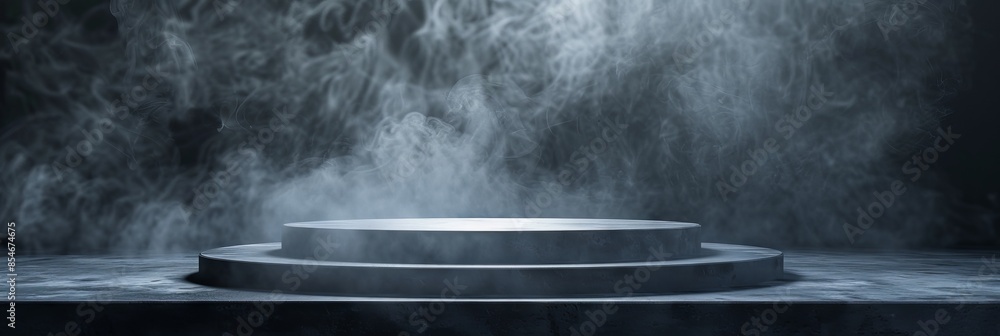 Podium black dark smoke background product platform abstract stage texture fog spotlight. Dark black floor podium dramatic empty night room table concrete wall scene place display studio smoky dust Podium black dark smoke background product platform abstract stage texture fog spotlight. Dark black floor podium dramatic empty night room table concrete wall scene place display studio smoky dust