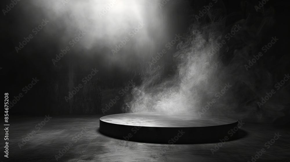 Podium black dark smoke background product platform abstract stage texture fog spotlight. Dark black floor podium dramatic empty night room table concrete wall scene place display studio smoky dust Podium black dark smoke background product platform abstract stage texture fog spotlight. Dark black floor podium dramatic empty night room table concrete wall scene place display studio smoky dust